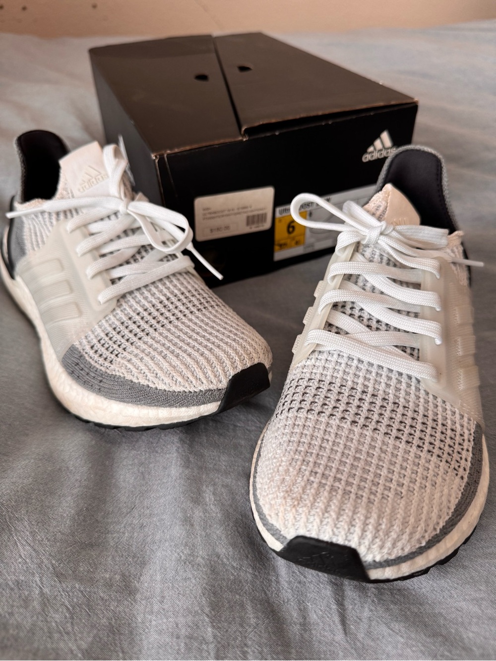 adidas ultra boost 19 White and Gray Knit Running Sneakers - 6w